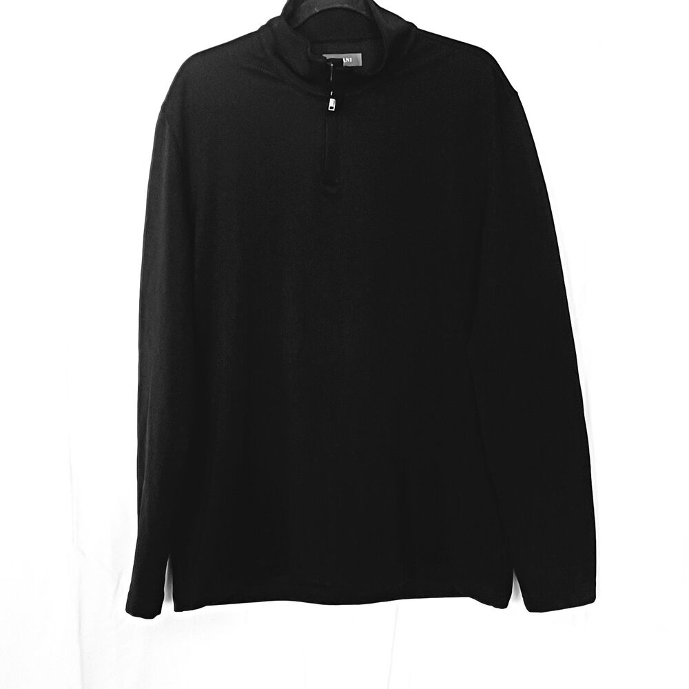 Alfani Men's L Black 1/4 Zip Mock Neck Pullover Long Sleeve Stretch Shirt
